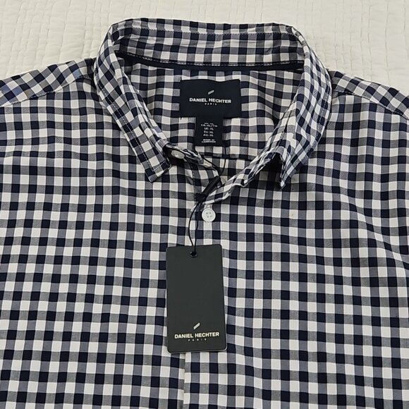 NEW Daniel Hechter Paris Long Sleeve Luxe Shirt Men's XL Navy Blue Checked NWT - Picture 8 of 15